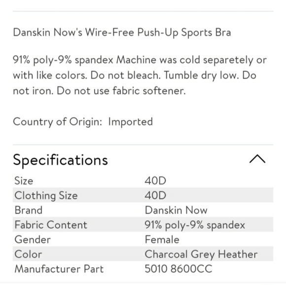 Danskin Now Sports Bra Wire Free Foam cup - Picture 4 of 4